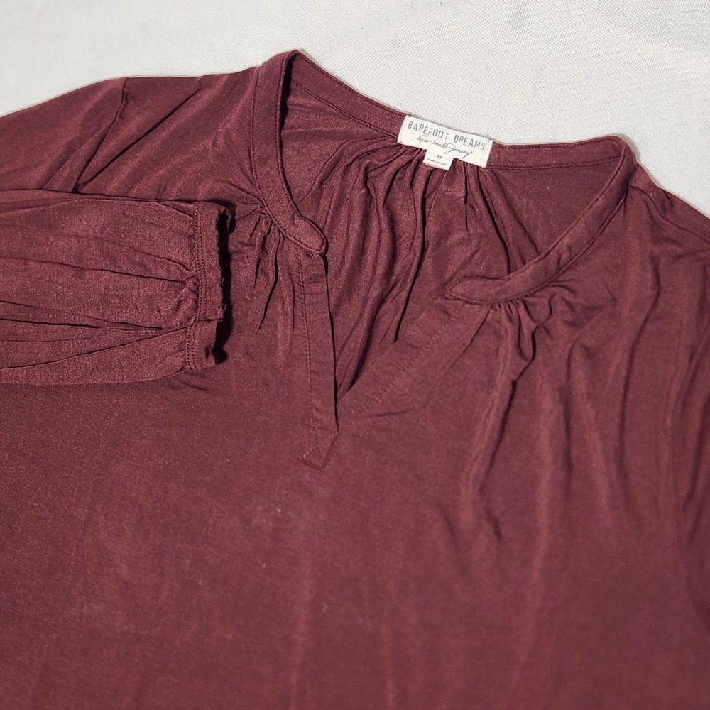 BAREFOOT DREAMS Luxe Milk Jersey‎ long sleeve Shirt Top Burgundy size M